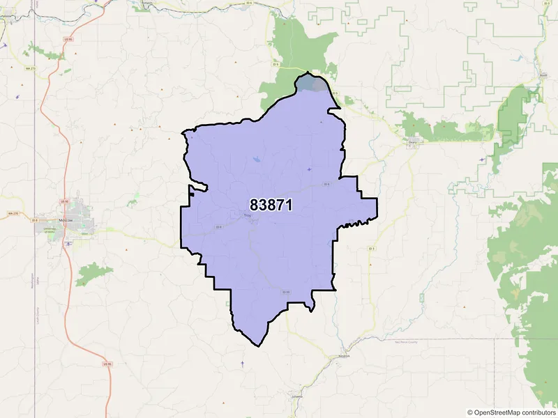 Map of ZIP Code 83871 — Troy, ID