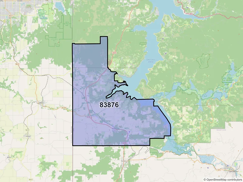 Map of ZIP Code 83876 — Worley, ID