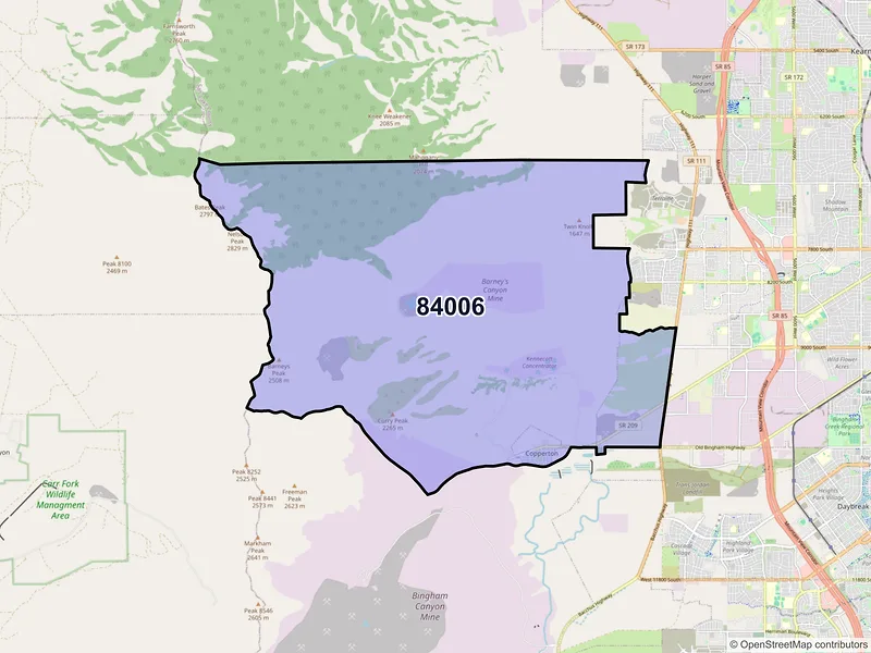 Map of ZIP Code 84006 — Bingham Canyon, UT