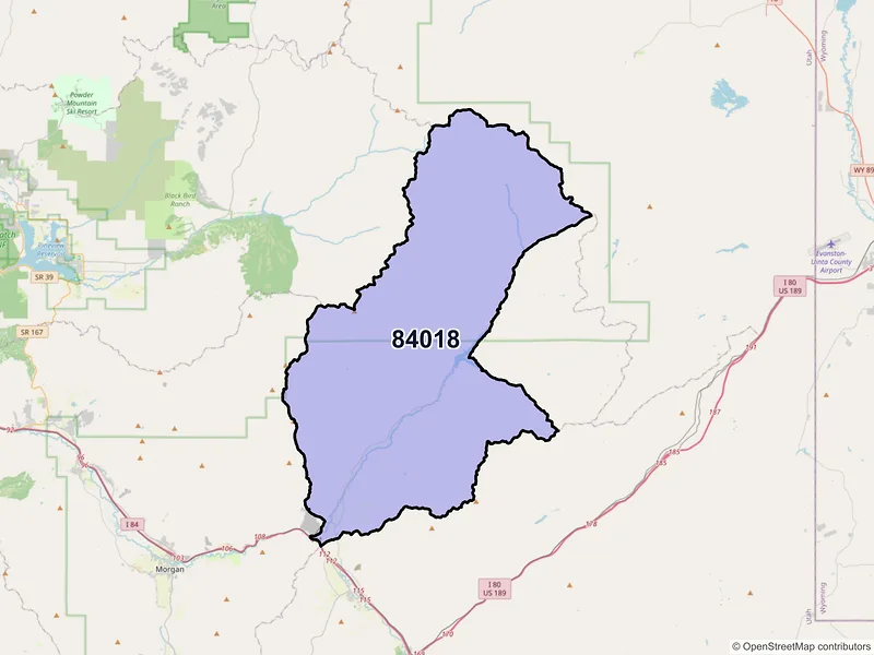 Map of Croydon, Utah and ZIP codes