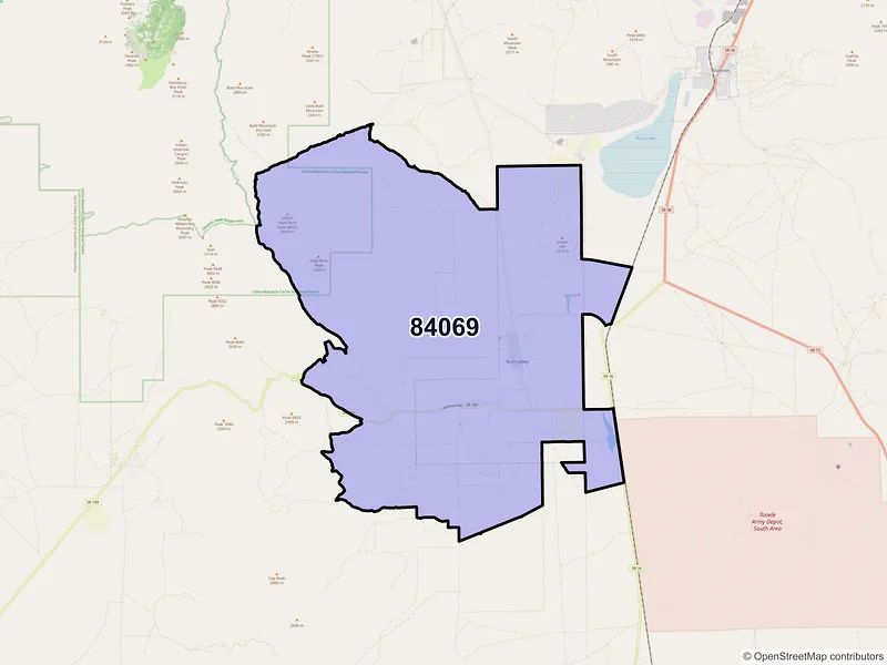 Map of Rush Valley, Utah and ZIP codes