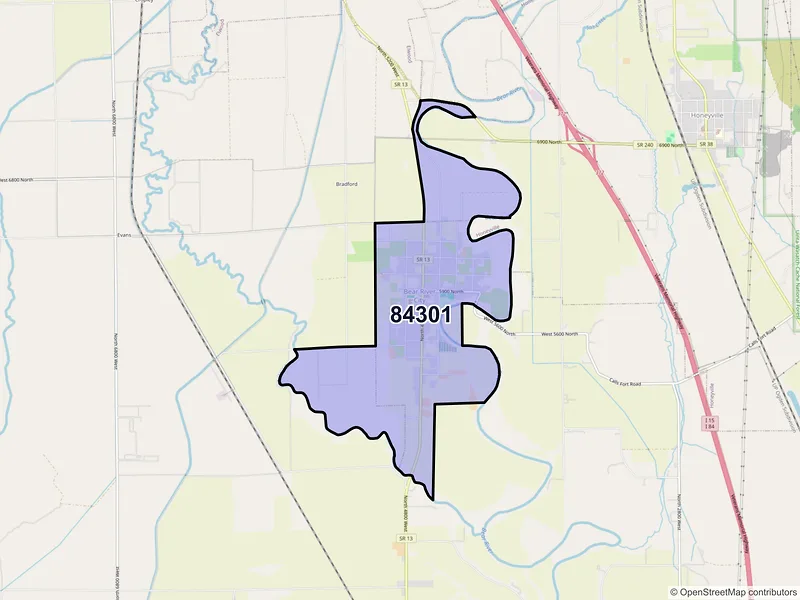 Map of Bear River City, Utah and ZIP codes