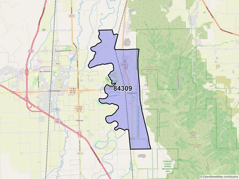Map of ZIP Code 84309 — Deweyville, UT