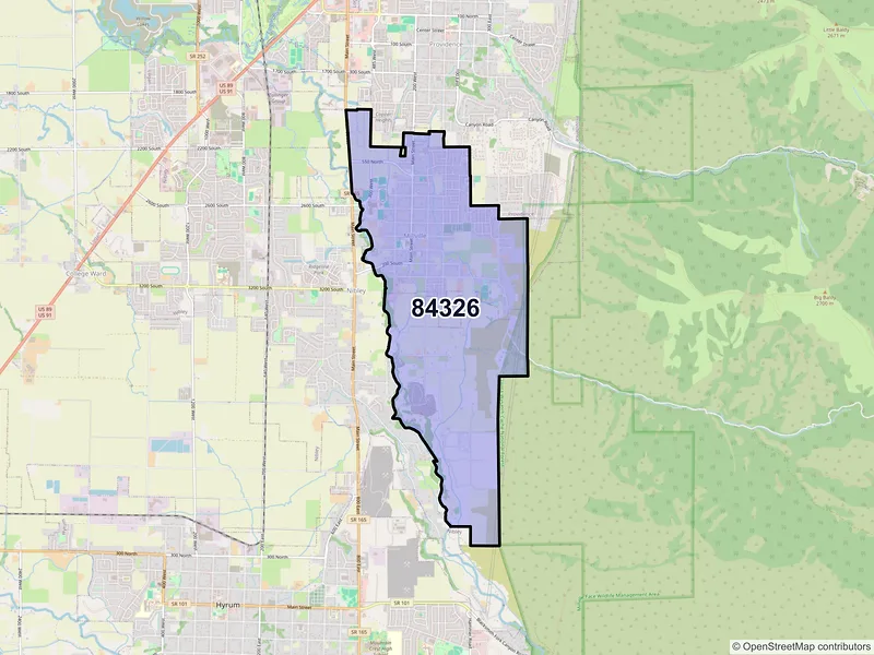 Map of Millville, Utah and ZIP codes