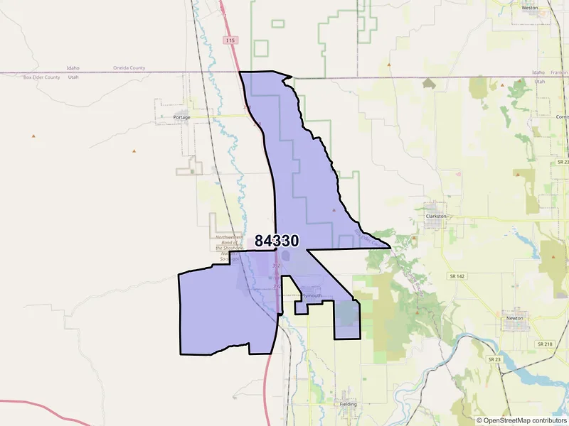 Map of Plymouth, Utah and ZIP codes