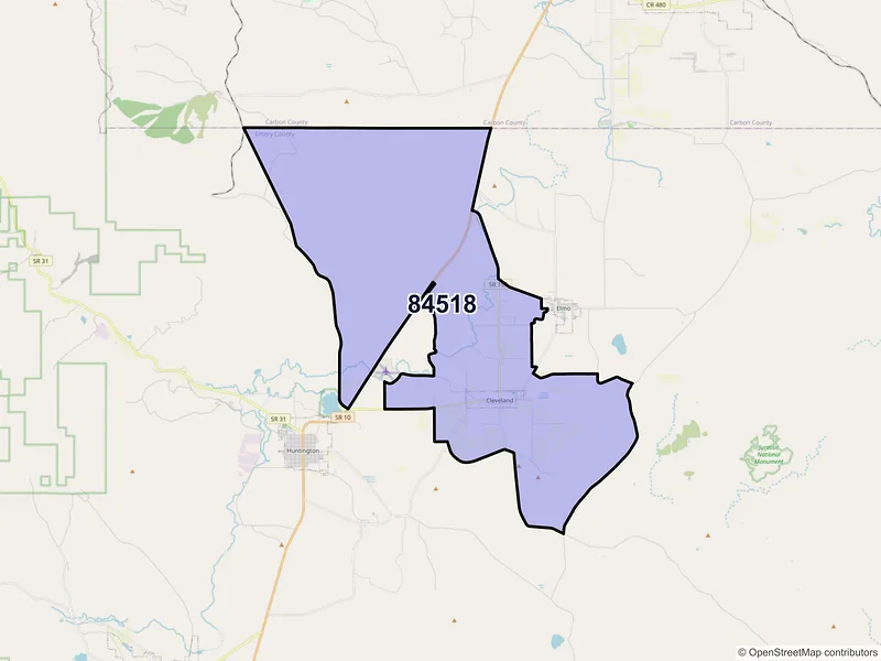 Map of Cleveland, Utah and ZIP codes