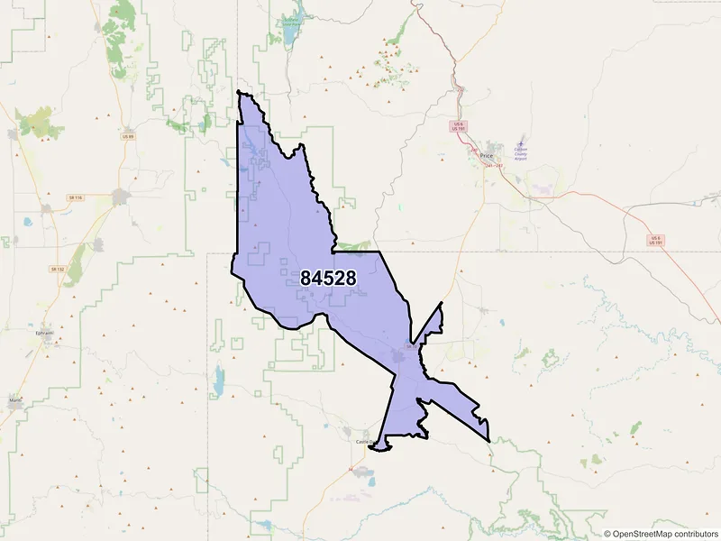 Map of Huntington, Utah and ZIP codes