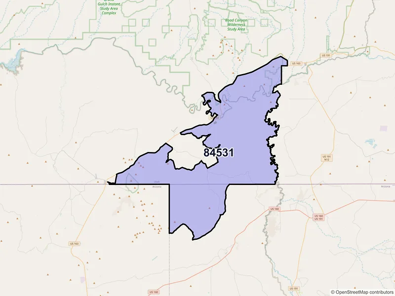 Map of Mexican Hat, Utah and ZIP codes