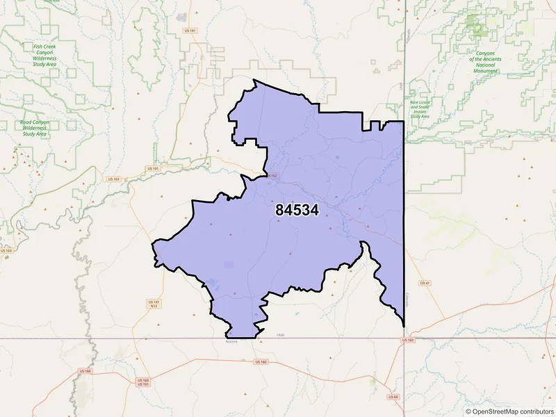 Map of Montezuma Creek, Utah and ZIP codes