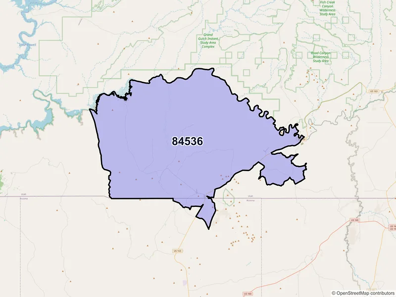 Map of Monument Valley, Utah and ZIP codes