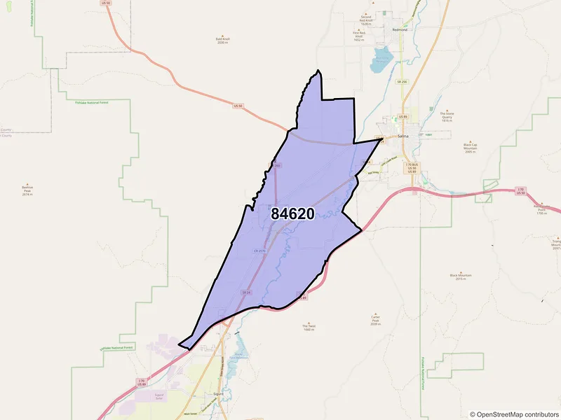 Map of Aurora, Utah and ZIP codes