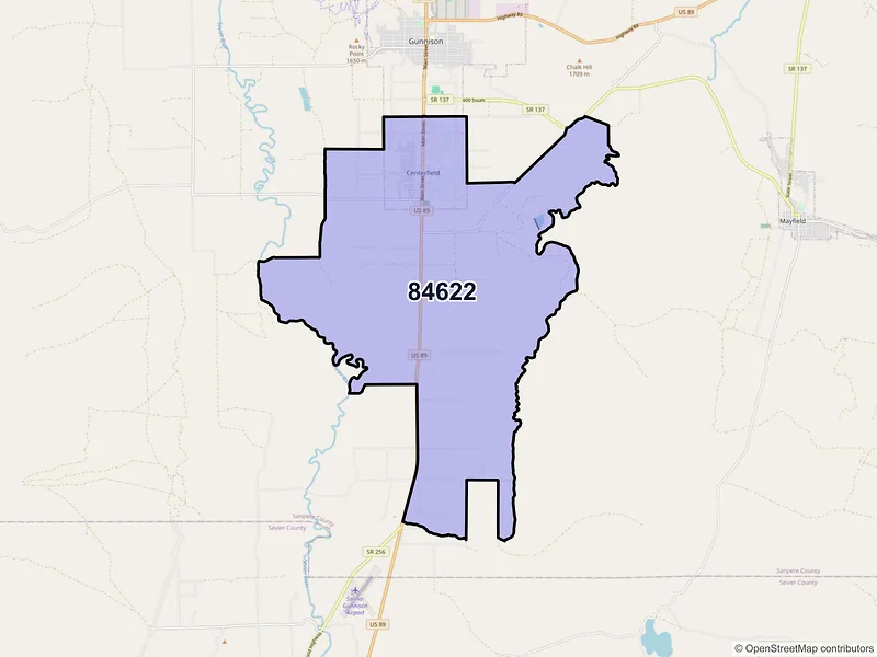 Map of Centerfield, Utah and ZIP codes