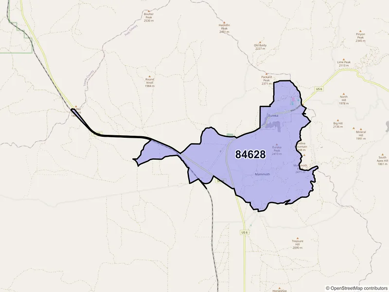 Map of Eureka, Utah and ZIP codes