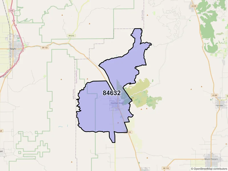 Map of Fountain Green, Utah and ZIP codes