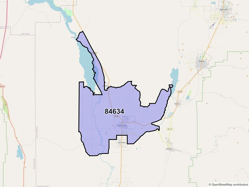 Map of Gunnison, Utah and ZIP codes