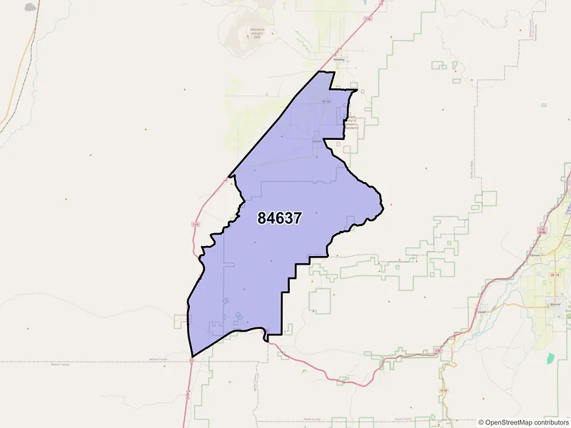 Map of Kanosh, Utah and ZIP codes