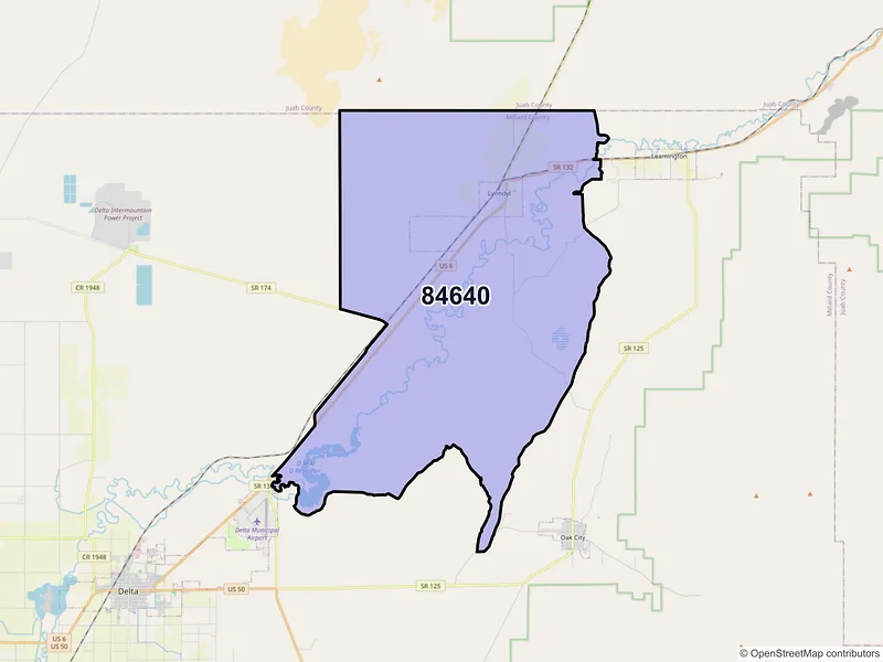 Map of Lynndyl, Utah and ZIP codes