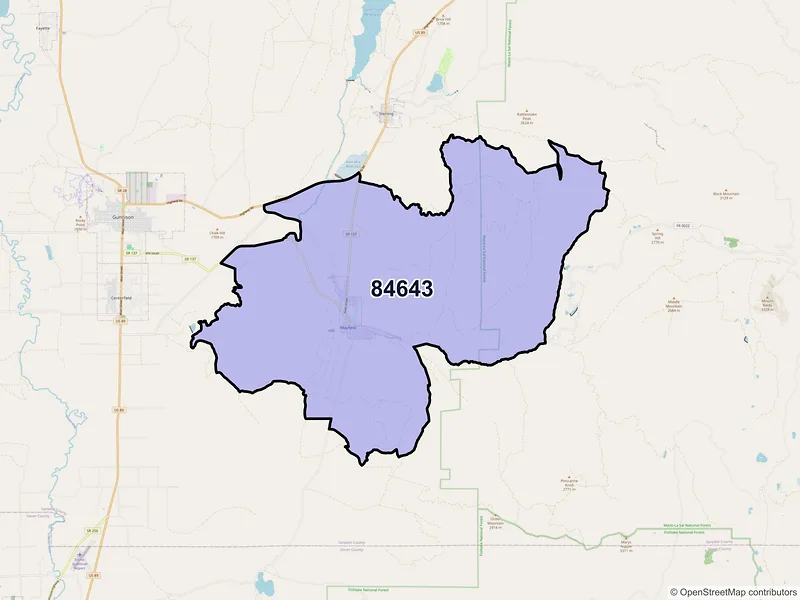 Map of Mayfield, Utah and ZIP codes