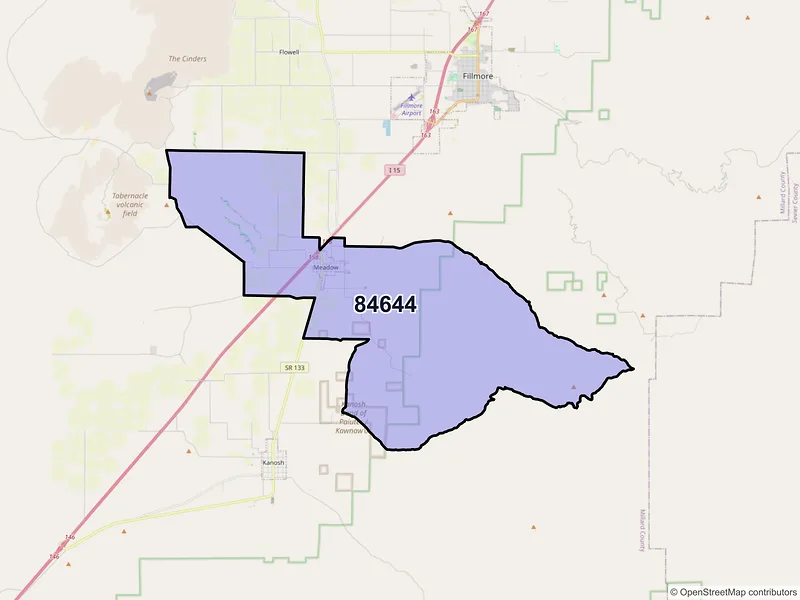 Map of Meadow, Utah and ZIP codes