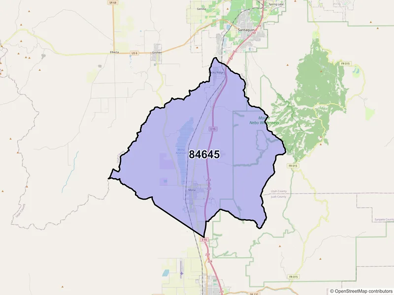 Map of Mona, Utah and ZIP codes