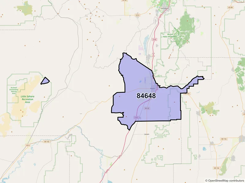 Map of Nephi, Utah and ZIP codes