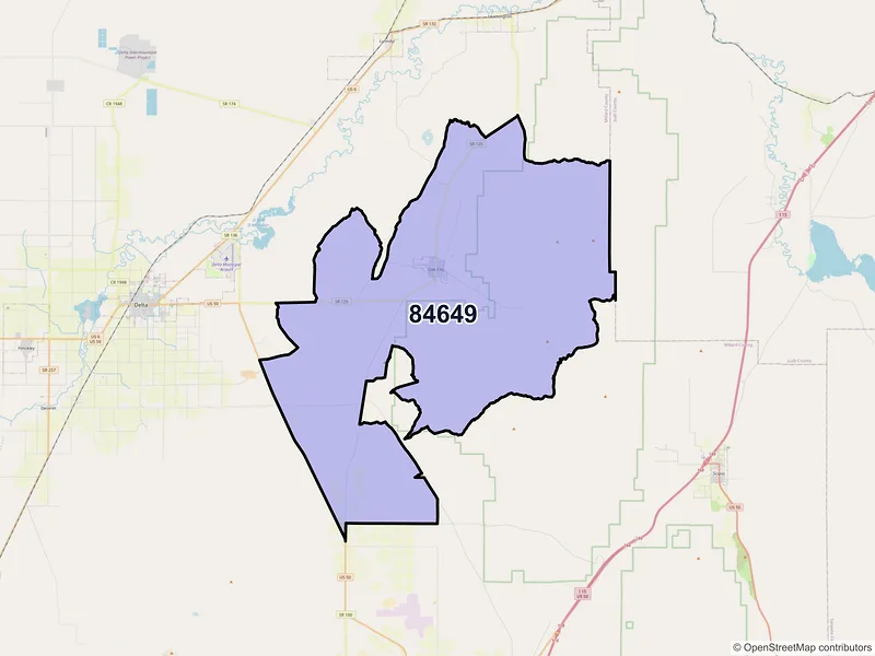 Map of Oak City, Utah and ZIP codes