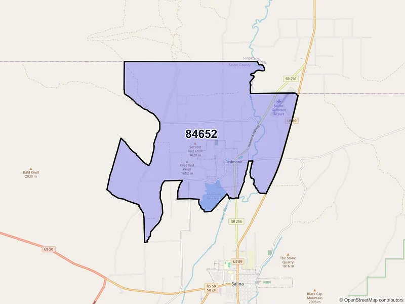 Map of Redmond, Utah and ZIP codes