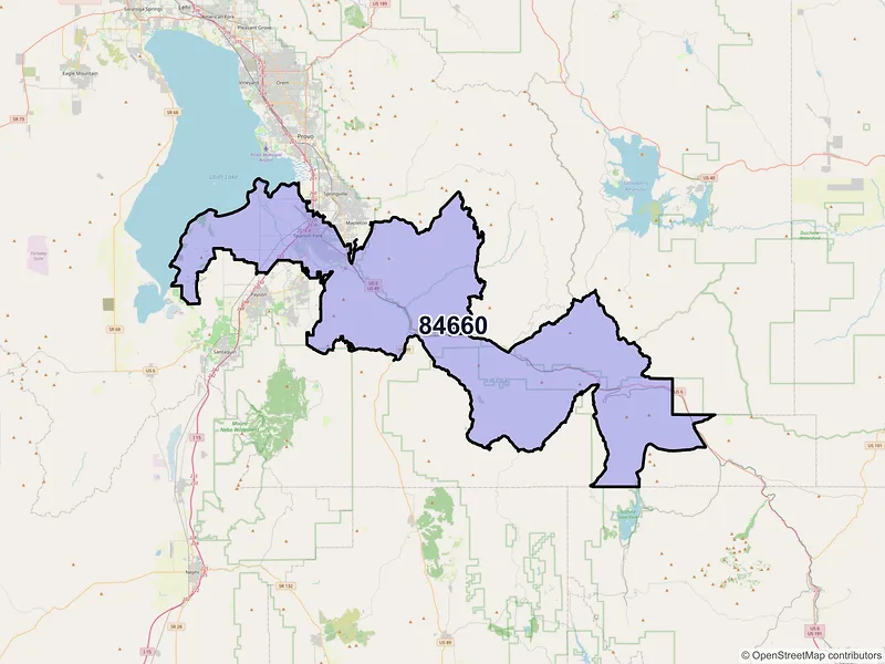 Map of Spanish Fork, Utah and ZIP codes