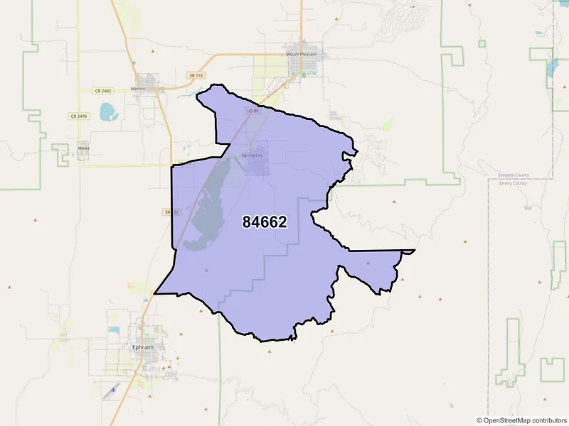 Map of Spring City, Utah and ZIP codes