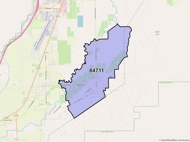 Map of Annabella, Utah and ZIP codes