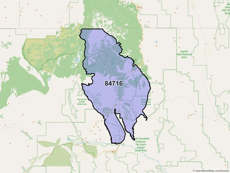 Map of Boulder, Utah and ZIP codes