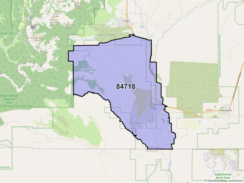 Map of Cannonville, Utah and ZIP codes