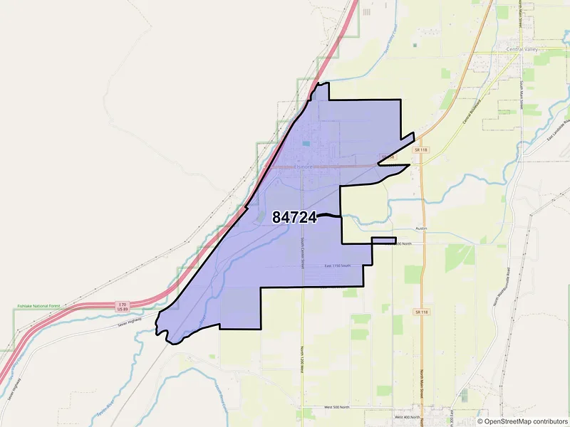 Map of Elsinore, Utah and ZIP codes