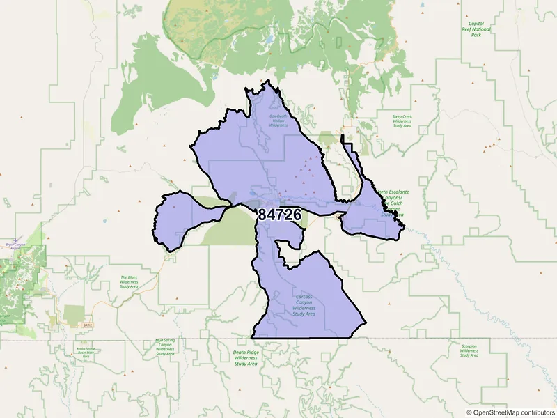 Map of Escalante, Utah and ZIP codes