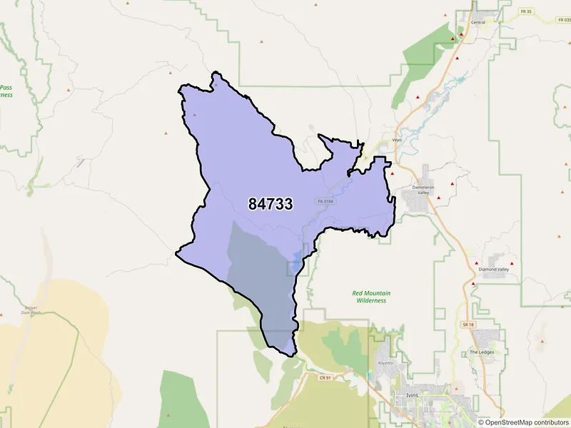 Map of ZIP Code 84733 — Gunlock, UT