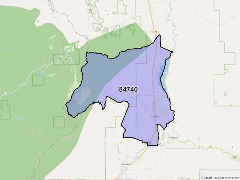 Map of Junction, Utah and ZIP codes