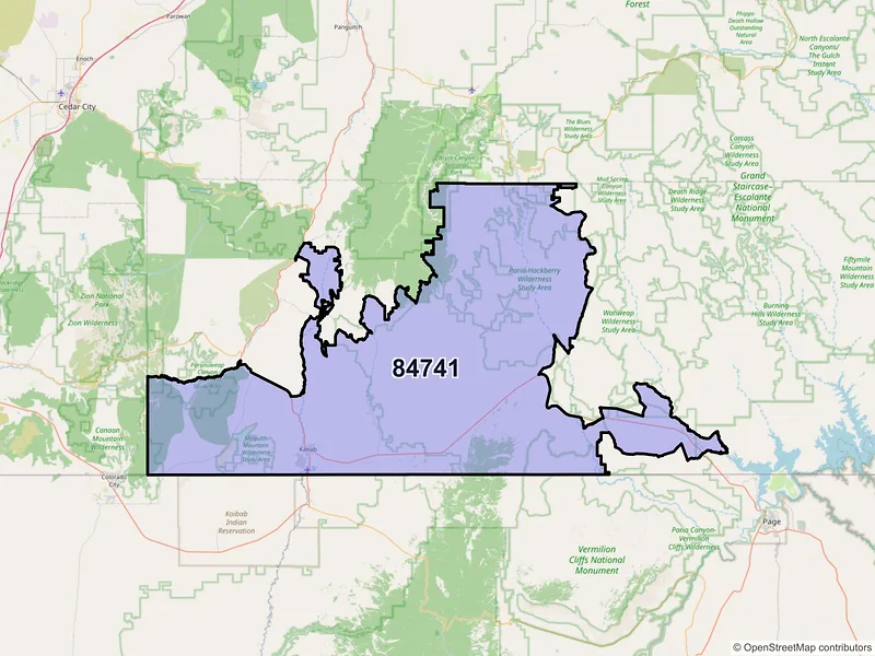 Map of Kanab, Utah and ZIP codes