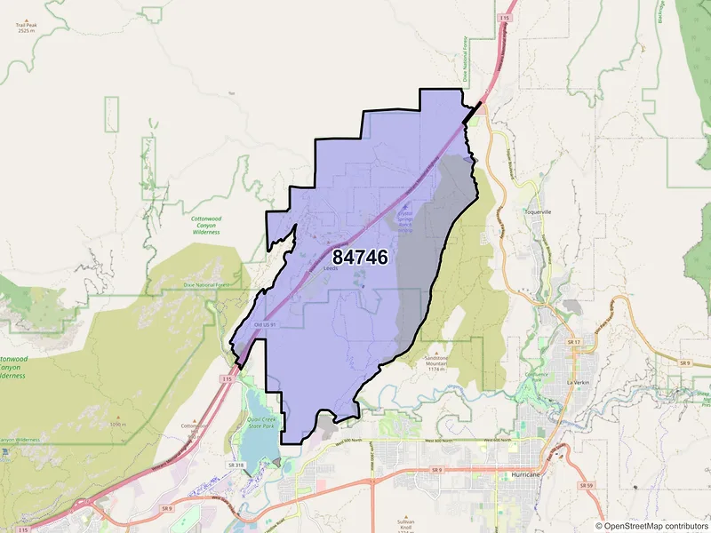 Map of Leeds, Utah and ZIP codes