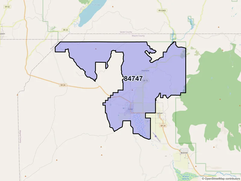 Map of Loa, Utah and ZIP codes