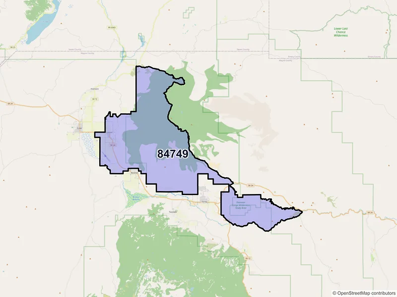 Map of Lyman, Utah and ZIP codes