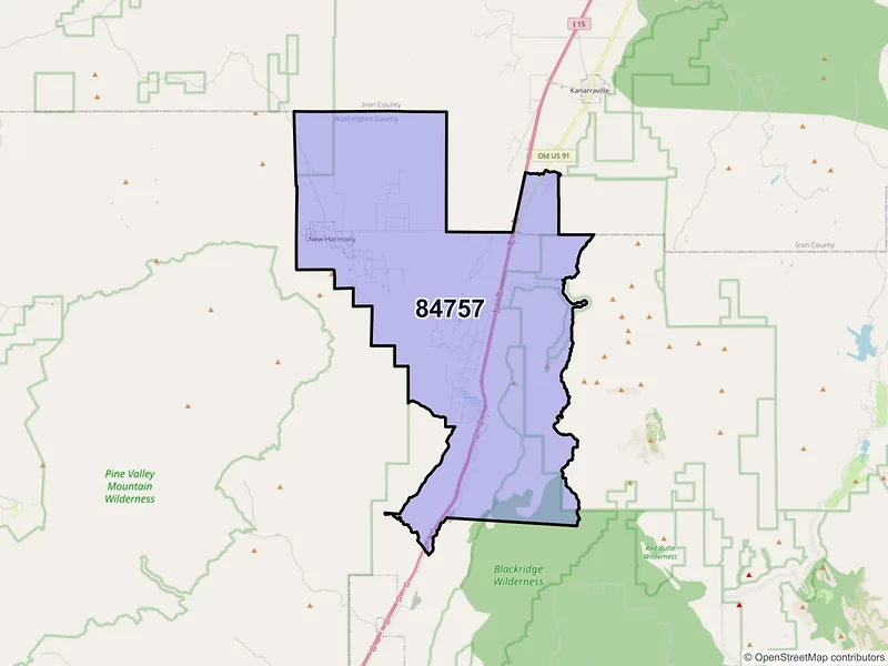Map of ZIP Code 84757 — New Harmony, UT