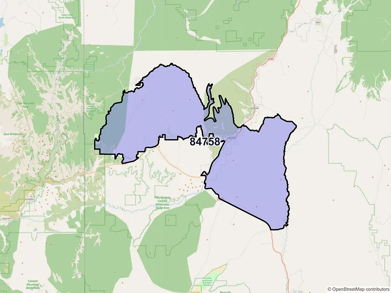 Map of Orderville, Utah and ZIP codes