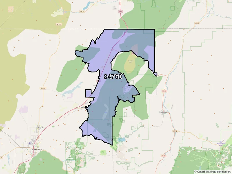 Map of Paragonah, Utah and ZIP codes