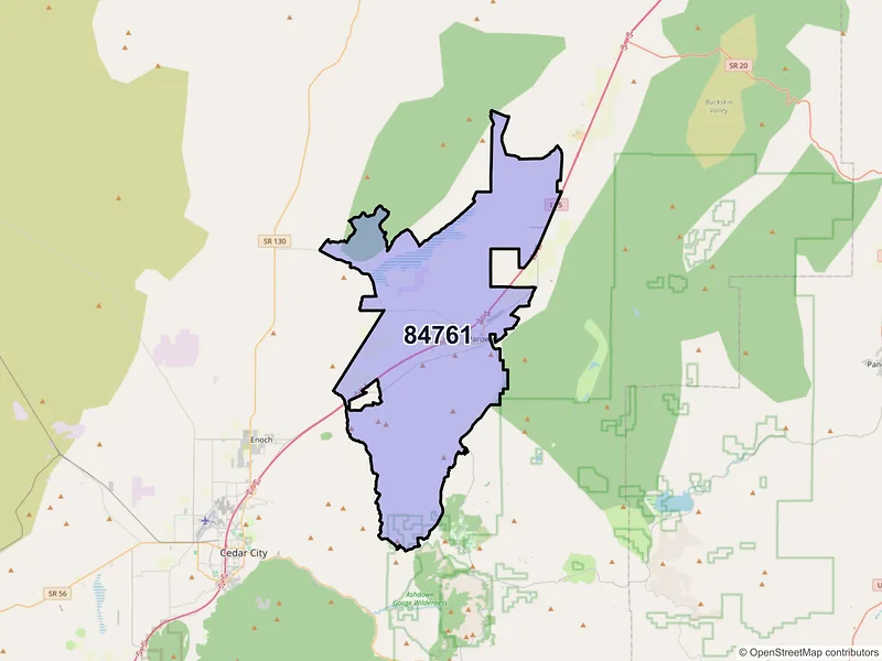 Map of Parowan, Utah and ZIP codes