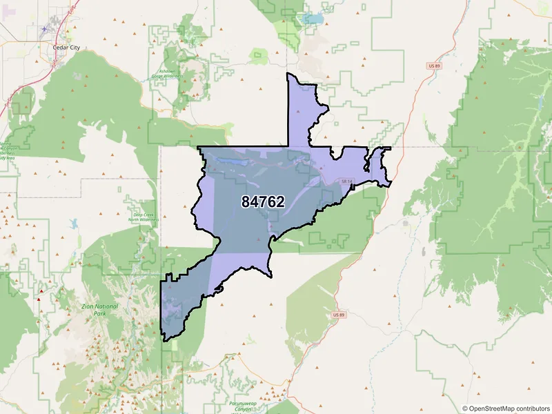 Map of Duck Creek Village, Utah and ZIP codes