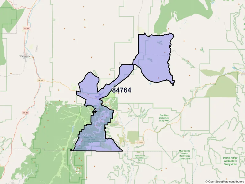 Map of Bryce, Utah and ZIP codes