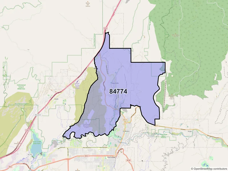 Map of ZIP Code 84774 — Toquerville, UT