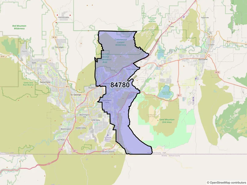 Map of Washington, Utah and ZIP codes