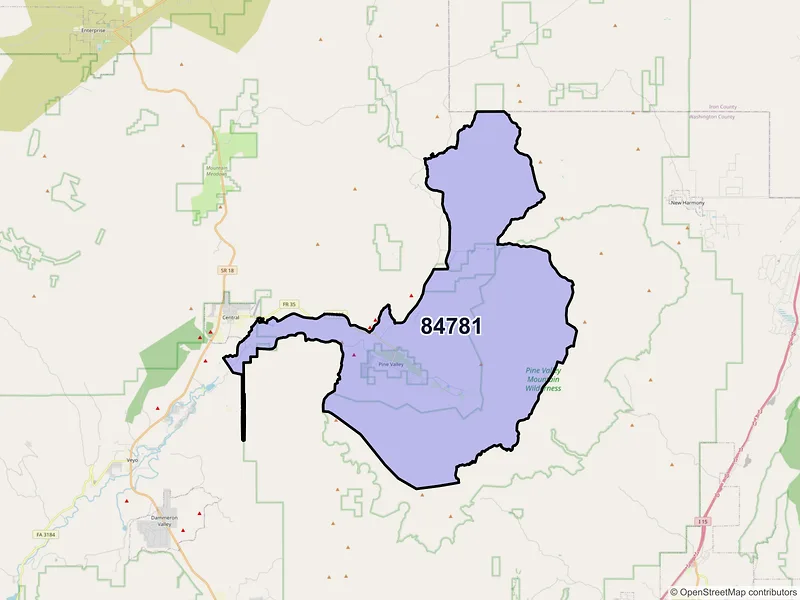 Map of Pine Valley, Utah and ZIP codes