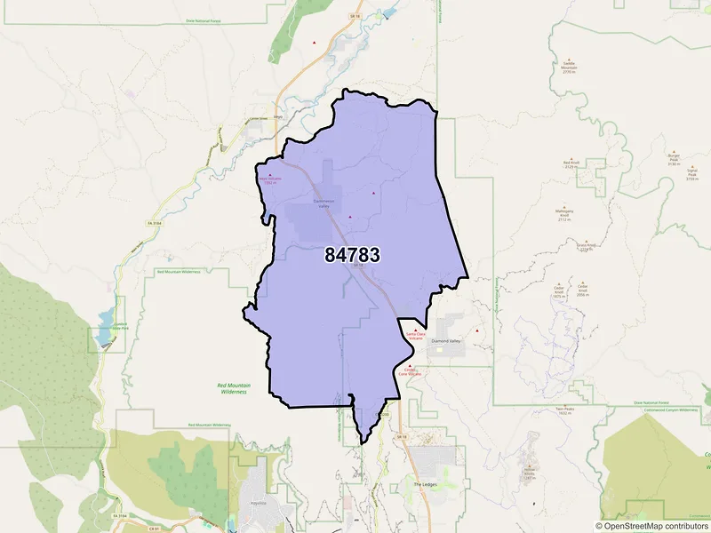 Map of Dammeron Valley, Utah and ZIP codes